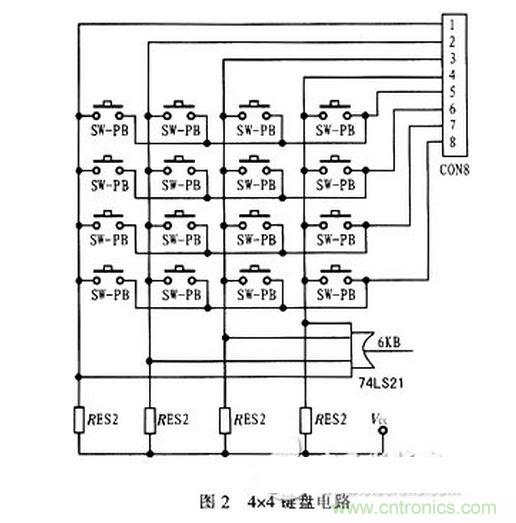 4&times;4鍵盤電路